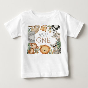 パステルトロピカルワイルドワンジャングルサファリ動物 ベビーTシャツ