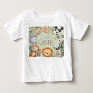 パステルトロピカルワイルドワンジャングルサファリ動物 ベビーTシャツ