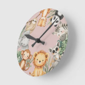 パステルトロピカルワイルドワンジャングルサファリ動物 ラウンド壁時計 (傾斜)