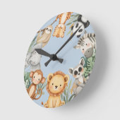 パステルトロピカルワイルドワンジャングルサファリ動物 ラウンド壁時計 (傾斜)