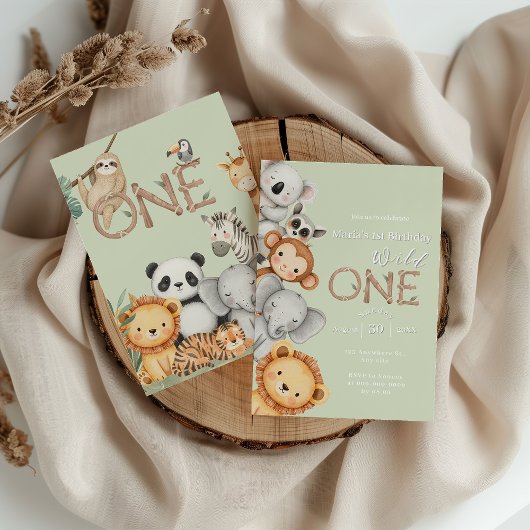 パステルトロピカルワイルドワンジャングルサファリ動物 招待状