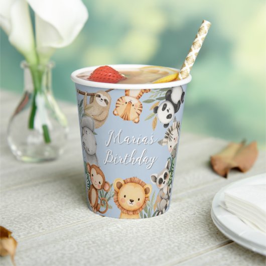 パステルトロピカルワイルドワンジャングルサファリ動物 紙コップ (インサイチュ)
