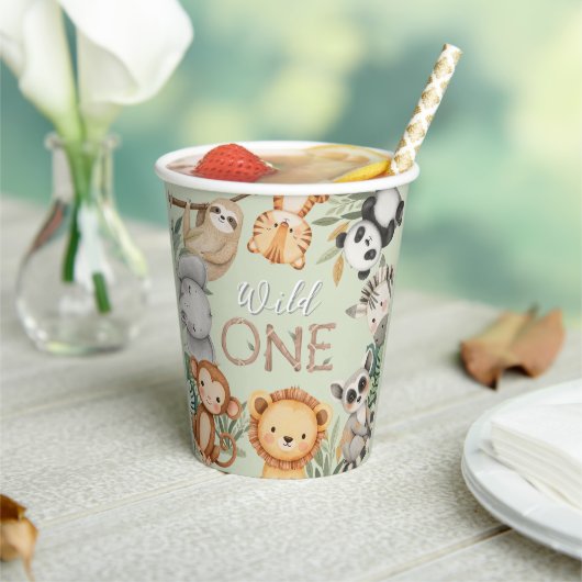 パステルトロピカルワイルドワンジャングルサファリ動物 紙コップ (インサイチュ)