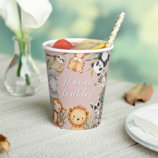 パステルトロピカルワイルドワンジャングルサファリ動物 紙コップ (インサイチュ)