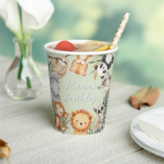 パステルトロピカルワイルドワンジャングルサファリ動物 紙コップ (インサイチュ)