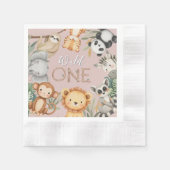 パステルトロピカルワイルドワンジャングルサファリ動物 縁ありカクテルナプキン (正面)