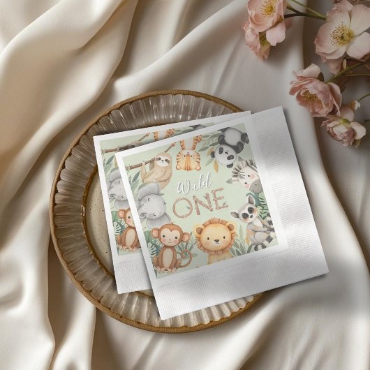 パステルトロピカルワイルドワンジャングルサファリ動物 縁ありカクテルナプキン