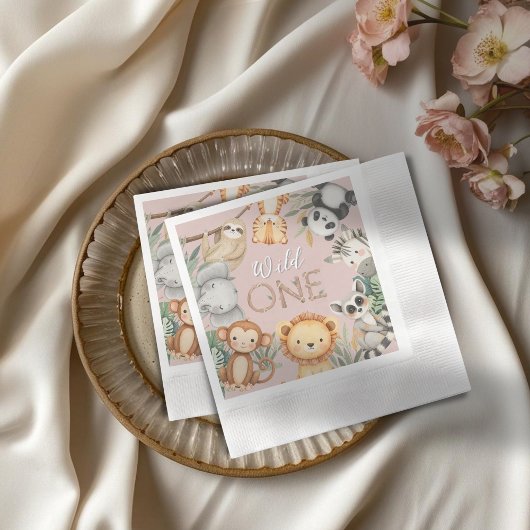 パステルトロピカルワイルドワンジャングルサファリ動物 縁ありカクテルナプキン