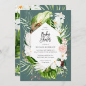 パステルトロピカル+金ゴールド幾何学的ベビーシャワー招待状 セーブザデート (正面/裏面)