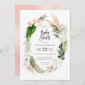 パステルトロピカル+金ゴールド幾何学的ベビーシャワー招待状 セーブザデート (正面/裏面)