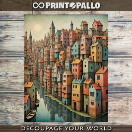 パステルトーンのシュレアル川の街の風景 薄葉紙