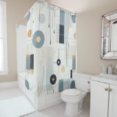 パステルトーンのレトロジオメトリックパターン シャワーカーテン (インサイチュ)