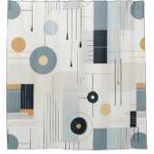 パステルトーンのレトロジオメトリックパターン シャワーカーテン (正面)