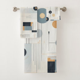 パステルトーンのレトロジオメトリックパターン バスタオルセット