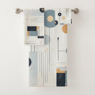 パステルトーンのレトロジオメトリックパターン バスタオルセット