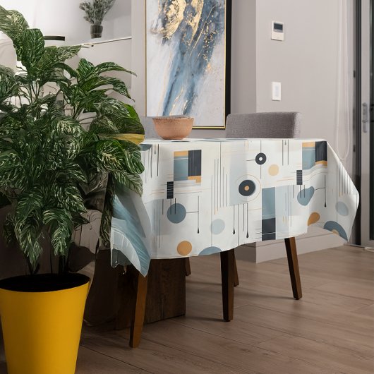 パステルトーンミッドセンチュリー幾何学模様 テーブルクロス