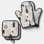 パステルトーンミッドセンチュリー幾何学模様 鍋つかみ&鍋敷きセット (正面/裏面)