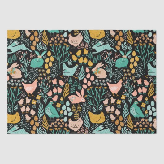 パステルトーン復活祭のシンボルのパターンの黒 薄葉紙 (正面)