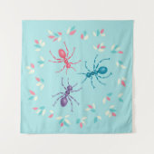 パステルトーン葉の可愛いアントとワイルドライフアート タペストリー (正面)