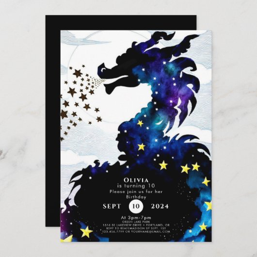 パステルドラゴ威厳のあるン誕生日 招待状 (正面/裏面)