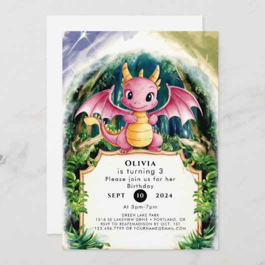 パステルドラゴ威厳のあるン誕生日 招待状 (正面/裏面)