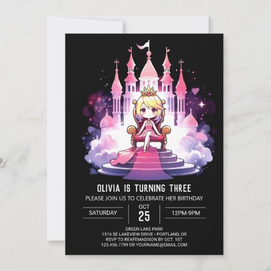 パステルドリーミープリンセス誕生日 招待状 (正面)