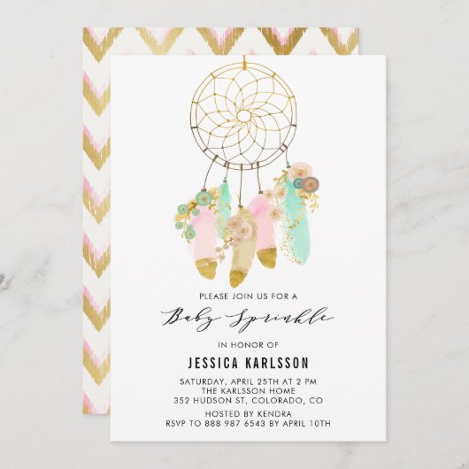 パステルドリームキャッチャーフェイクゴールドフォイルベビースプリンクル 招待状 (正面/裏面)