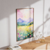 パステルドリームスケープの咲き誇る丘の壁画 ポスター