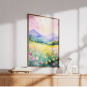 パステルドリームスケープの咲き誇る丘の壁画 ポスター