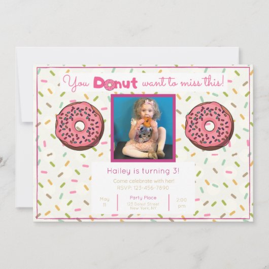 パステルドーナツバースデーパーティフォト招待状 招待状 (正面)