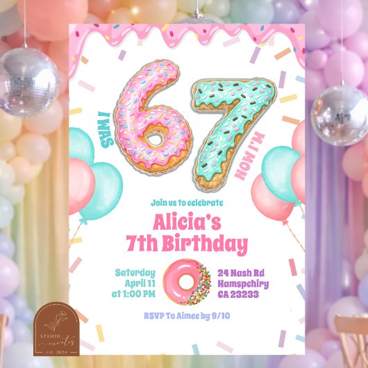 パステルドーナツ 67 女の子の誕生日パーティー 招待状