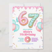 パステルドーナツ 67 女の子の誕生日パーティー 招待状 (正面)