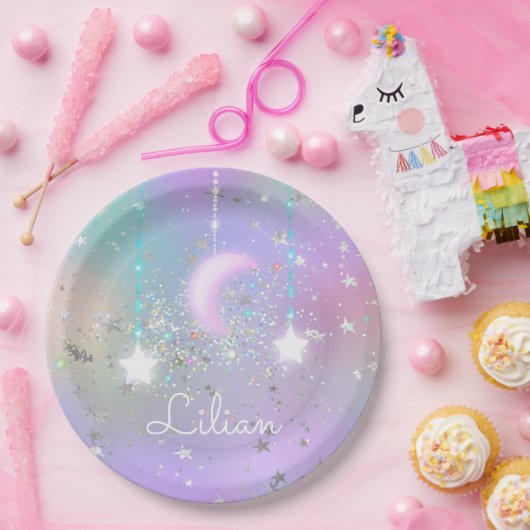 パステルナイト白熱［赤熱］光を放つスカイムーンスターグリッターかわいい ペーパープレート (パーティー)