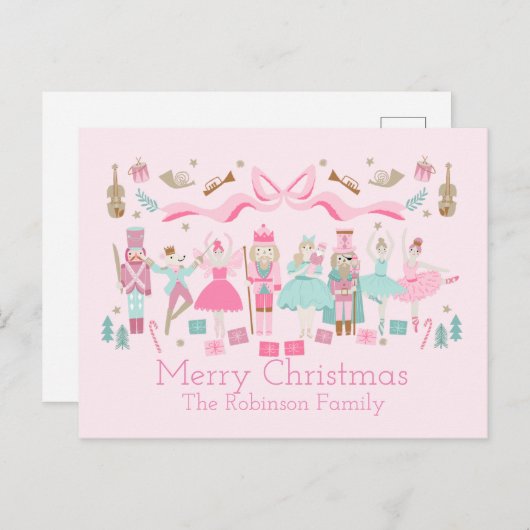 パステルナトクラッカーバレエピンククリスマスはがき ポストカード (正面/裏面)