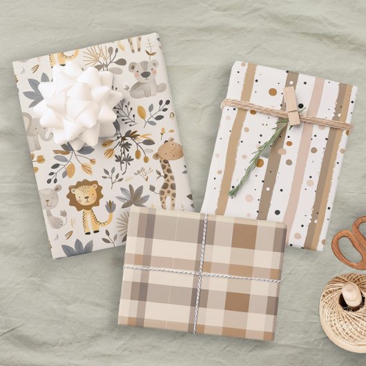 パステルニュートラルボーイ動物園の動物 ラッピングペーパーシート