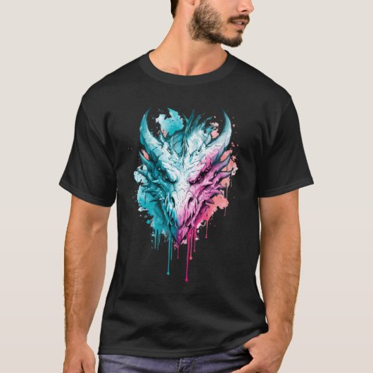 パステルネオンドラゴン水彩スプラッタ-Tシャツ Tシャツ (正面)
