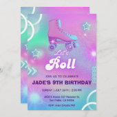 パステルネオンローラスケートで滑るバースデーパーティー 招待状 (正面/裏面)