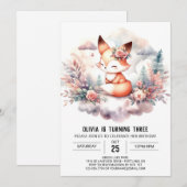 パステルハッピーキツネ誕生日デジタル 招待状 (正面/裏面)