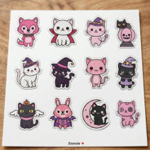 パステルハロウィン猫と動物ステッカー