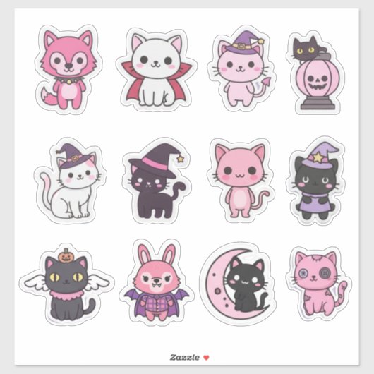 パステルハロウィン猫と動物ステッカー シール (シート)