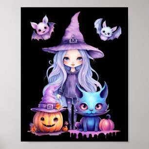 パステルハロウィーンウィッチキャットパンプキンパステコア ポスター