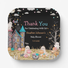 パステルハロウィーンジェンダーが赤ちゃんシャワーを明かす ペーパープレート