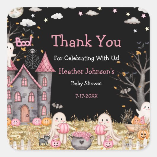 パステルハロウィーンリトルブガールベビーシャワー スクエアシール (正面)