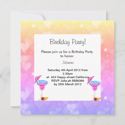 パステルハワイアンテーマバースデーパーティー 招待状 (正面)