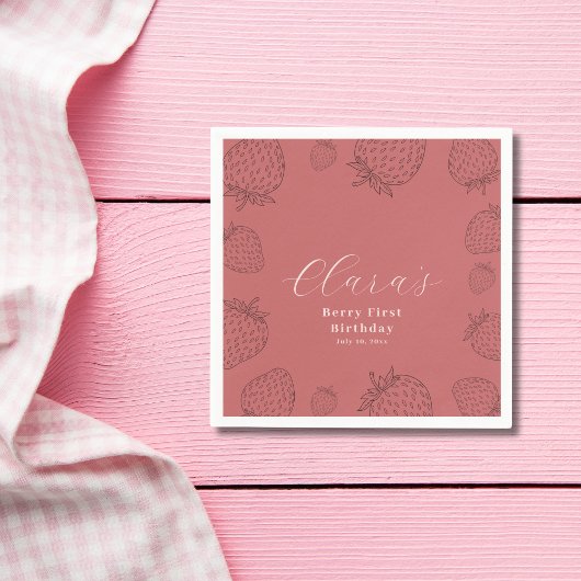 パステルハンドローストロベリー誕生日 スタンダードカクテルナプキン