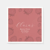 パステルハンドローストロベリー誕生日 スタンダードカクテルナプキン (正面)