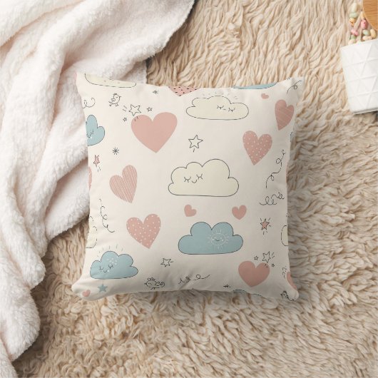 パステルハートと雲の水彩ドリーム (10) クッション (ブランケット)