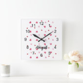 パステルハートオンホワイトウォールクロック スクエア壁時計 (ホーム)