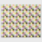 パステルハートチェッカーボードと写真バレンタイン ラッピングペーパー (フラット)