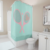 パステルハートテニスプレーヤーラケットボールブルー シャワーカーテン (インサイチュ)
